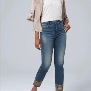 White House Black Market Women's High-Rise Gold Beaded Hem Slim Crop Jeans ✨